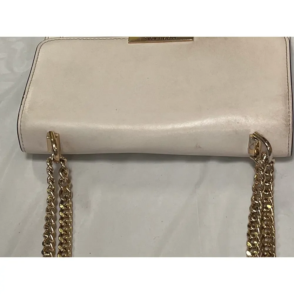 Michael Kors Cream Jade Leather Shoulder Bag Purse, Gold Hardware